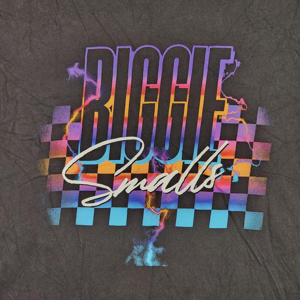 Biggie Smalls Shirt Mens XL Black Old Navy Neon Checker Graphic Rap Tee Retro